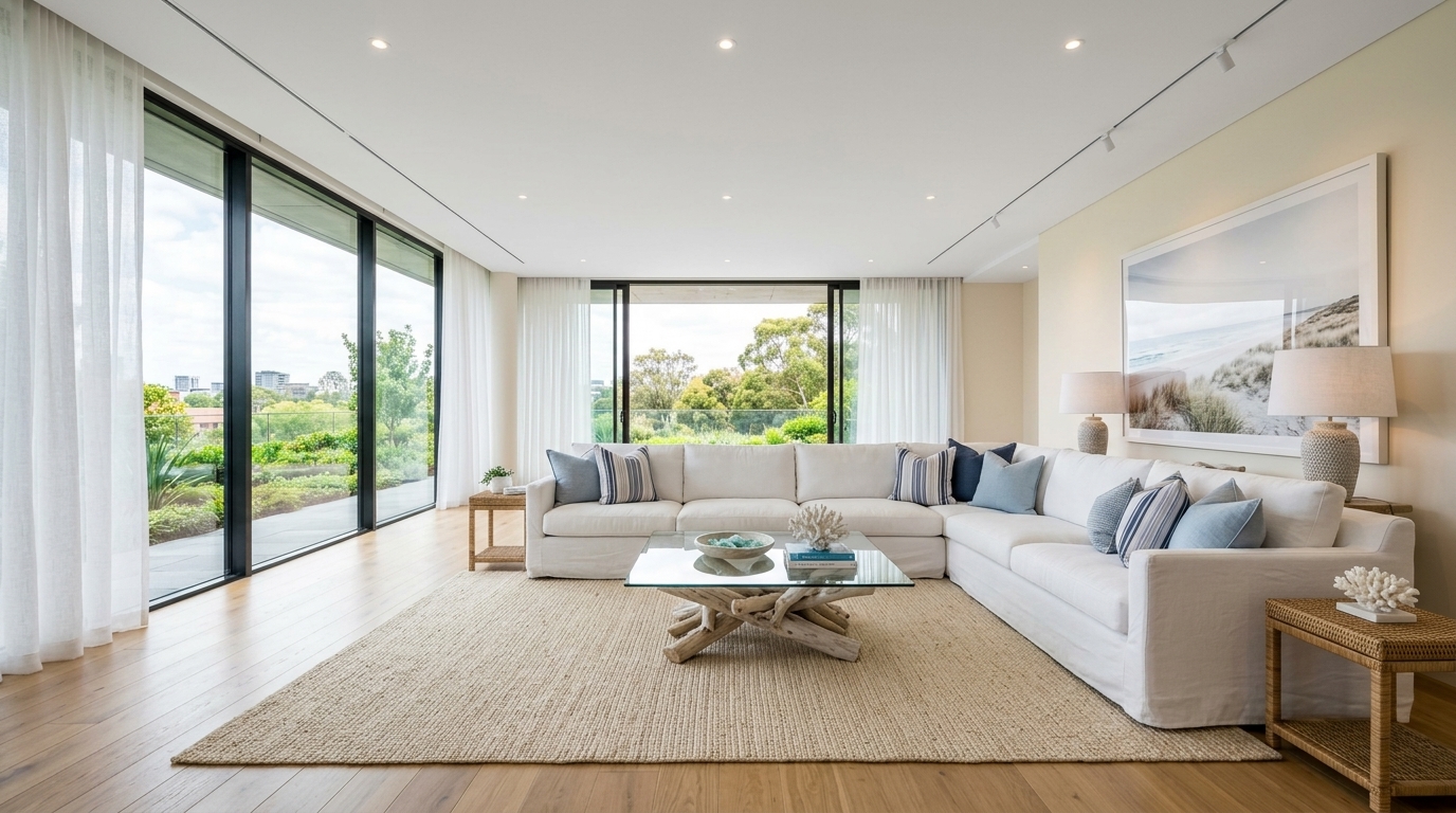 The same living room after furniture is added