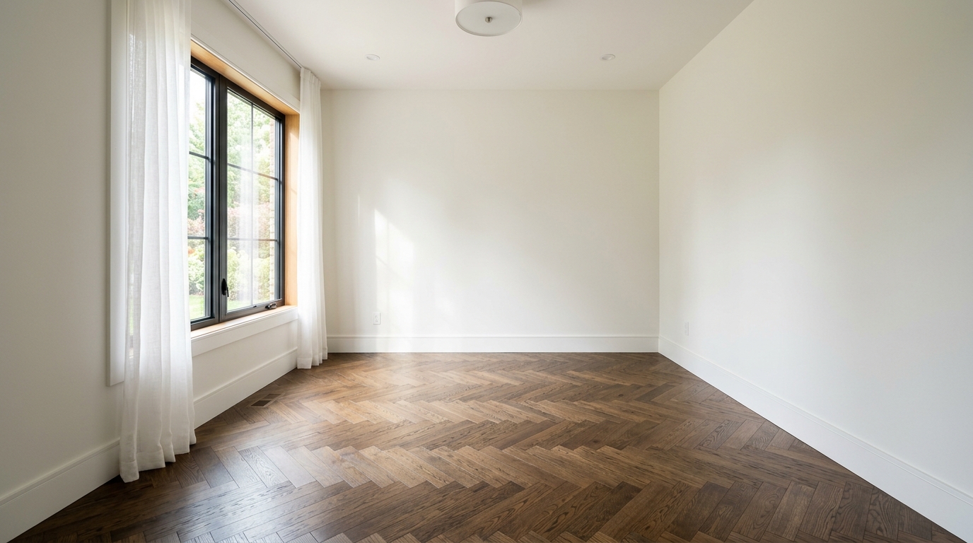 Empty spare room with herringbone floor