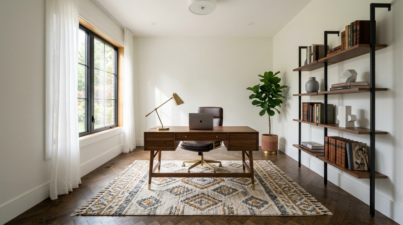The same room staged as a home office